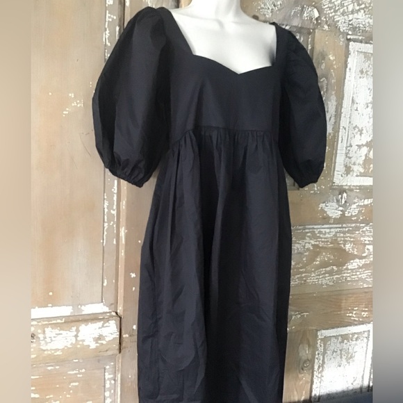 NWT $334 Monica Nera Black Cotton Mini Natasha Dress Puffer Sleeve Size Small - Picture 10 of 10